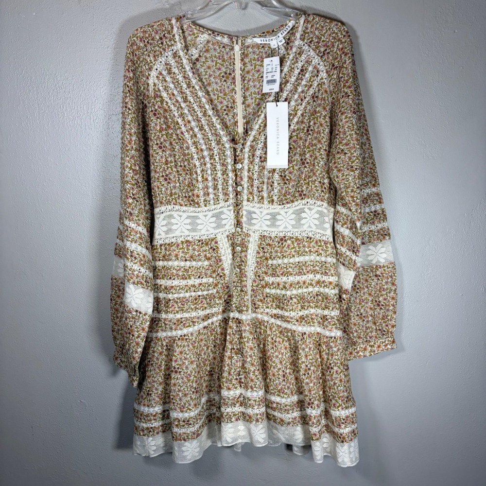 Veronica Beard Addilyn Floral Lace Mini Dress NWT Size 10 Stone Multi Cotton